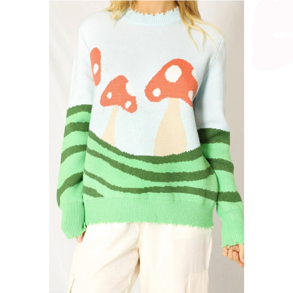 Miss Sparkling Tattered Mushroom Field Knit Sweater woman’s size Large NWT